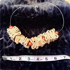 Genuine Tan Leather and Copper Color Bead Necklace
